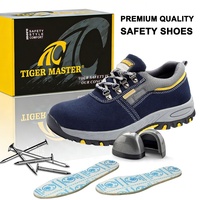 Chaussures de sécurité de travail pour hommes Tiger Master, semelle en caoutchouc antidérapante et résistante à l'huile, cuir suédé bleu, embout en acier anti-perforation, pour entrepôt