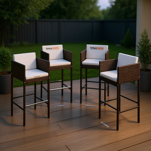 Ensemble de 4 tabourets de bar en polyrotin marron avec structure en acier thermolaqué pour usage commercial extérieur - Product Image 2