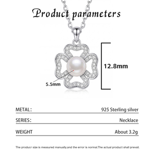 Collier en argent S925 avec perle d'eau douce, pendentif trèfle fleuri pavé de CZ, bijou élégant, cadeau pour femmes et filles - Product Image 6