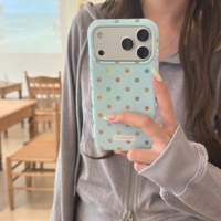 Coque de téléphone à bords arrondis, base bleue, pois colorés, pour iPhone 18 Pro Max 17 14 13, style INS mignon, protection de haute qualité