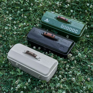 LFEDC アウトドアキャンプ用ポータブルメタル収納カスタマイズ可能ODM 14インチロングブラックグリーンホワイトレッドツールボックス（レザーハンドル付き） - Product Image 1