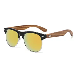 Factory Directly Eco-friendly Men Gafas Natural Wood Half Rim Wooden Sunglasses