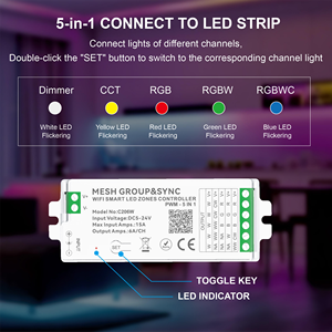 Sxzm <span class=keywords><strong>wifi</strong></span> thông minh lưới LED Strip điều khiển ánh sáng 6A đầu ra hiện tại 5-in-1 dimmers cho Bluetooth tuya app bằng giọng nói điều khiển từ xa - Product Image 2