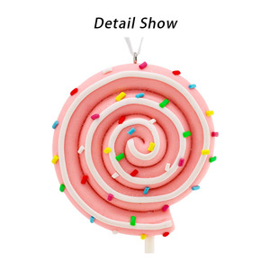 Pendentif en argile polymère en forme de sucette mini macaron <span class=keywords><strong>rose</strong></span> scintillant en spirale pour sapin de Noël, idéal pour la décoration de fêtes et cadeaux de Noël (vente en gros) - Product Image 4
