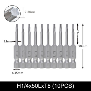 Embout <span class=keywords><strong>de</strong></span> tournevis Torx T8 en acier S2, 50 mm, magnétique, tige hexagonale <span class=keywords><strong>de</strong></span> 1/4 pouce, personnalisable OEM pour usage industriel - Product Image 6