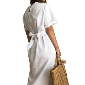 Abiti Estivi Vintage in <span class=keywords><strong>Lino</strong></span> <span class=keywords><strong>Bianco</strong></span> per Donne, Vestiti Casual Musulmani Femminili - Product Image 4