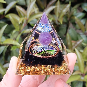 Kogiya <b>Crystal</b> Pyramid Resin Epoxy Ornament With Purple Sphere And <b>Tree</b> Of Life Internal Engraving For Home Decoration - Product Image 1