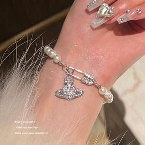 Pulsera Empress Dowager Saturno con Perlas y Diamantes, Diseño Vintage, Chapado en Plata S925, Joyería de Lujo Ligero, Nueva Llegada - Product Image 6