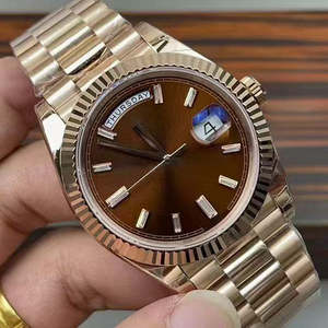 2025 montre mécanique pour hommes, or rose avec cadran marron, affichage du jour et de la date - Product Image 1