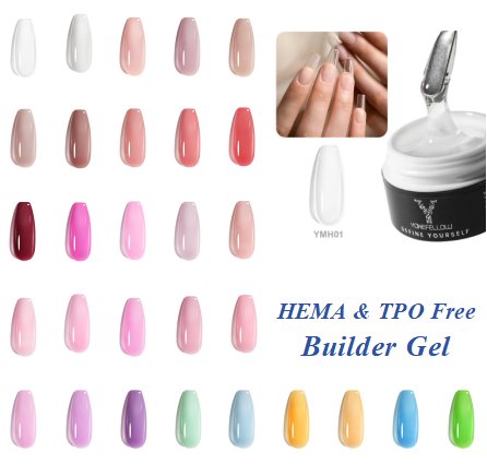 YOKEFELLOW Builder Nail Gel  29 Colors HEMA&TPO Free Long Lasting Smooth Application UV Nail Hard Extension Gel for Manicure DIY
