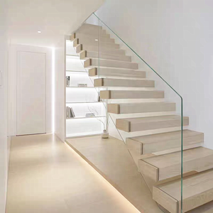 <span class=keywords><strong>Escalier</strong></span> en U en chêne blanc à <span class=keywords><strong>marches</strong></span> ouvertes, avec poutre cantilever américaine en acier au carbone, pour intérieur moderne, avec <span class=keywords><strong>rampe</strong></span> en verre droite - Product Image 2