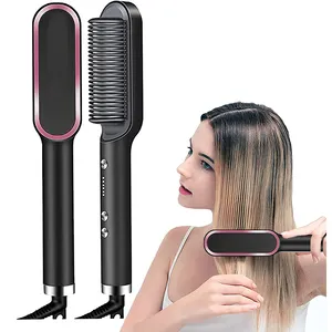 Hair Straightener Brush 5 Levels LED Temperature Fast Black Heating Ceramic PTC Straightening Brush for Women