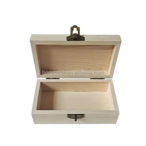 Petite boîte cadeau en bois de pin non fini, boîte de rangement en bois, bricolage, artisanat, coffre au trésor avec couvercle à charnières pour la maison, souvenirs, cachette - Product Image 1