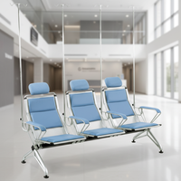 Fauteuils d'attente modernes en acier pour hôpital, trois places, avec supports pour perfusion, durables et écologiques, mobilier commercial