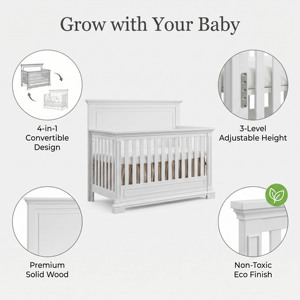 Lit bébé convertible 4-en-1 moderne en bois massif, hauteur réglable, écologique, pour bébés, enfants, chambre d'hôpital, salon - Product Image 5