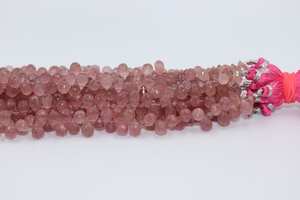 Quartz naturel fraise gouttes à facettes perles rose pierres précieuses Briolette gros perles Quartz pierres précieuses en vrac de l'Inde - Product Image 4