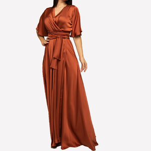 <span class=keywords><strong>Cuivre</strong></span> flutter manches col en v wrap cravate longues robes de <span class=keywords><strong>demoiselle</strong></span> <span class=keywords><strong>d</strong></span>'<span class=keywords><strong>honneur</strong></span> en satin pour les femmes élégantes mariage 2024 - Product Image 4