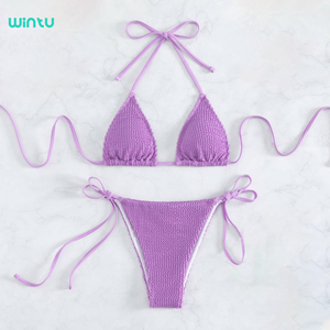 Mujeres Sexy traje de baño Seersucker Bikini brasileño String Tie breve Bikini conjunto femenino traje de baño natación traje de baño ropa de playa - Product Image 1