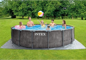 Ensemble de <span class=keywords><strong>piscine</strong></span> ronde en acier <span class=keywords><strong>INTEX</strong></span> 26744 Greywood avec pompe, échelle, couverture et toile de sol 5,49 m X 1,22 m - Product Image 2