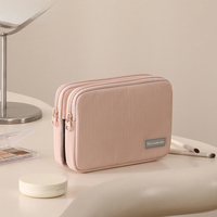 Pochette de maquillage moderne en velours côtelé, organiseur de voyage avec compartiments à double fermeture éclair pour cosmétiques, modèle chinois BBC2316