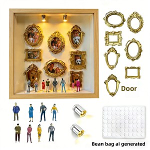 Mini Museo en Miniatura con Marco Dorado y Figuras, Caja de Exhibición DIY para Siluetas del Museo de Nosotros - Product Image 2