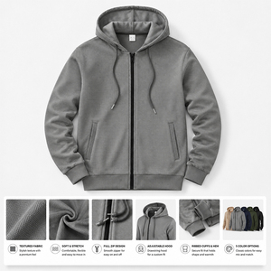 Men's Casual <b>Zip</b> <b>Up</b> Hoodie Soft Fleece Hooded Jacket Long Sleeve Warm Sweatshirt with Pockets for Daily Wear and Outdoor - Product Image 2