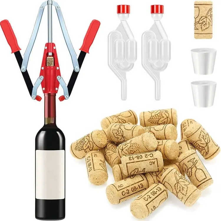 Bottiglia di vino doppia leva Hand Corker per vino Standard belga Beer Corker Tool 100 Count Wine Corks 2 Set Twin Bubble Airlock