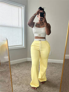 Canottiera sportiva alla moda da <span class=keywords><strong>donna</strong></span> <span class=keywords><strong>pantaloni</strong></span> <span class=keywords><strong>larghi</strong></span> a vita alta Set pantaloncini <span class=keywords><strong>estivi</strong></span> 2 pezzi con chiusura a coulisse - Product Image 4