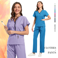 Ensemble de Blouse et Pantalon Médical Droit en Spandex-Polyester pour Femme, Personnalisable, Idéal pour Hôpitaux et Salons de Coiffure - Collection 2026 (Vente en Gros)