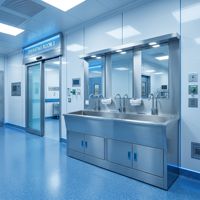 Évier chirurgical médical professionnel à 3 stations en acier inoxydable - Station de lavage des mains à capteur automatique avec armoire pour hôpital et laboratoire