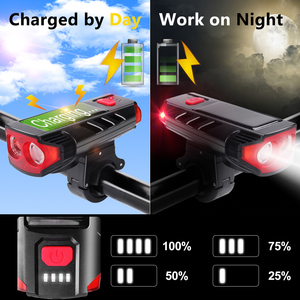 Nuevas cuentas de lámpara de plástico ABS doble T6 con batería de litio 2000 Ma integrada, luz delantera de bicicleta <span class=keywords><strong>LED</strong></span> de carga solar - Product Image 4