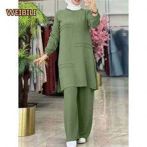 Di alta qualità musulmana <span class=keywords><strong>donna</strong></span> autunno inverno top moda girocollo Turkish camicia a maniche lunghe abito a gamba larga <span class=keywords><strong>pantaloni</strong></span> due pezzi completo - Product Image 2