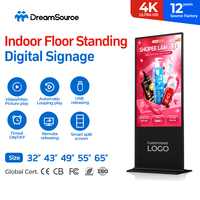 Layar Digital Signage 4K 43 49 55 65 Inci, Tipe Lantai, Layar Sentuh, Android 14 dengan Remote Control CMS