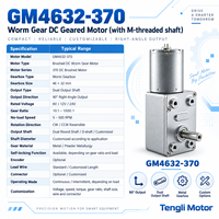 Moteur à vis sans fin Tengli GM4632-370 DC avec arbre fileté M3, rapport 10:1-1000:1, autobloquant pour mécanisme de verrouillage intelligent