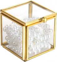 Yinliang Kleine Glasbox Verzierte Schmuckschatulle für Ringe und Ohrringe Dekorative Aufbewahrungsbox Hochzeits- und Geburtstagsgeschenk (Gold)