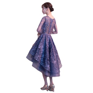 Evening Gown Women A-Line Scoop Neck Asymmetric Lace Dress Purple Pink Black Burgundy Natural Waistline Short Formal Party Dress - Product Image 4