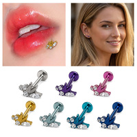 Anting Fashion HGC G23 Titanium Bunga Hati Zirkon untuk Wanita, Perhiasan Tindik Tubuh Helix Daith Tragus Labret