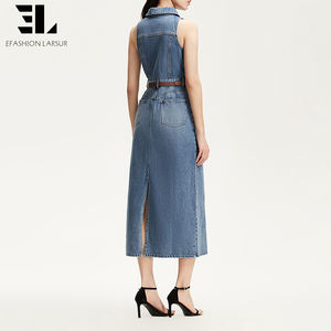 Vestido <span class=keywords><strong>de</strong></span> Mezclilla <span class=keywords><strong>de</strong></span> Lyocell Suave y Ecológico para Mujer, Estilo Informal, Lavado Desgastado, con Botones, Sin Mangas, <span class=keywords><strong>de</strong></span> LARSUR Custom Factory - Product Image 4