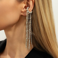 Nouveaux bijoux : Boucles d'oreilles rondes à pampilles de style cool avec une personnalité exagérée, chaîne longue et clips d'oreille sans œillet