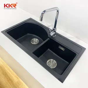 Double Single Bowl Undermount Quartz Stone Black Kitchen Sink