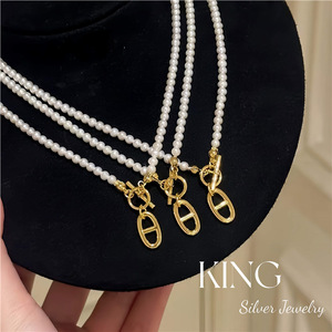 King Silver Jewelry Pearl <b>Necklace</b> S925 Sterling Silver Gold Plated OT Buckle AAA Freshwater Pearl Everyday Wear - Product Image 5