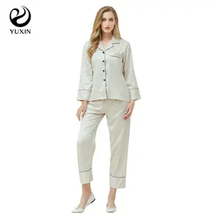 Long Sleeve Pajama Wholesale Women Pajama Sets Long Matte Satin Silk Pajamas For Women Set Cheap 2 pieces suit