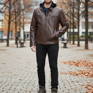 Blouson universitaire en cuir élégant pour homme grande taille, doublure polaire chaude, logo avant, coupe-vent d'hiver, service OEM personnalisable - Product Image 3