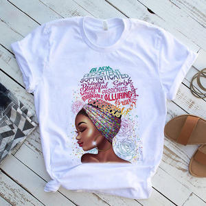 Venta al por mayor de belleza Africana señora mujer camiseta negra chica <span class=keywords><strong>historia</strong></span> mes mujer camiseta melanina dibujos animados gráfico impresión camiseta - Product Image 2