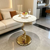 Table d'appoint ronde en pierre frittée de style moderne et luxueux, petite table basse d'angle en métal pour salon et balcon