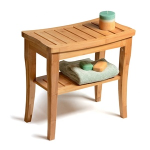 Bathroom Wholesale Natural Wood <strong>Bamboo</strong> Seat Shower Bench <strong>Stool</strong> with Shelf - Product Image 1