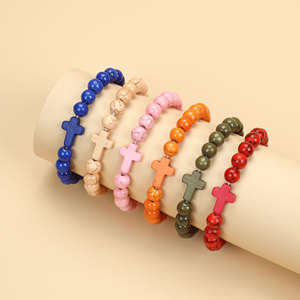 Pulsera Cristiana Elástica de Piedras Semipreciosas de 8MM al por Mayor con Cuentas de Turquesa y Cruz de Perlas para Regalo de Hombre - Product Image 6