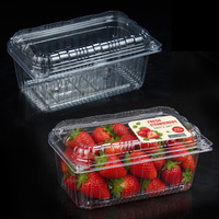 Transparante, opvouwbare fruitdoos van PET, clamshell verpakking, wegwerpbaar, voor aardbeien, druiven en bosbessen