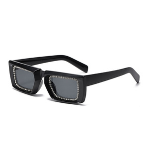 Jamie 2094B Square Frame Sunglasses Black Rhinestone UV400 Unisex Fashion Glasses - Product Image 1