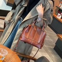 Tas Boston Kulit Asli Vintage Mewah untuk Wanita, Tas Tangan Pegangan Atas Retro Kulit Sapi, Tas Selempang Bahu Wanita Desainer